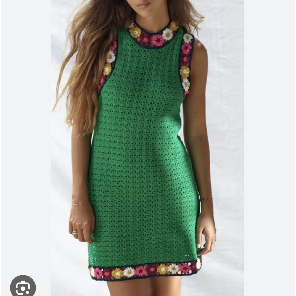 Zara crochet green floral dress small